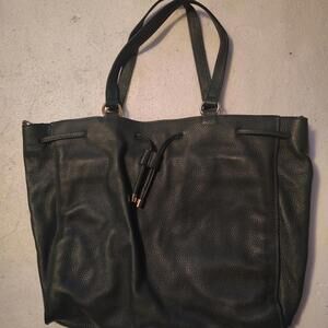 Laggo  Green Leather Pebbled Tote Shoulder Bag Gold Hardware